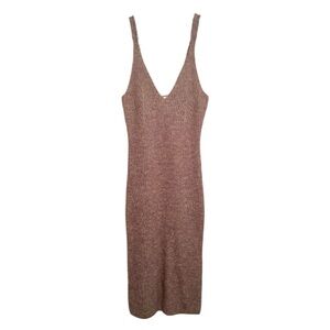 H&M Tan Sleeveless Ribbed Knit V Neck Midi Dress Medium